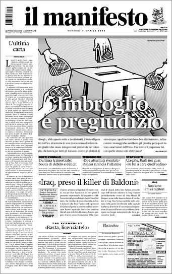 Prima pagina manifesto 7 aprile 2006